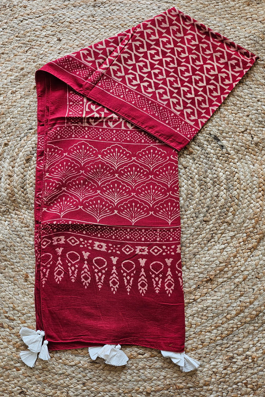 Red HandBlock Printed Stole for Women