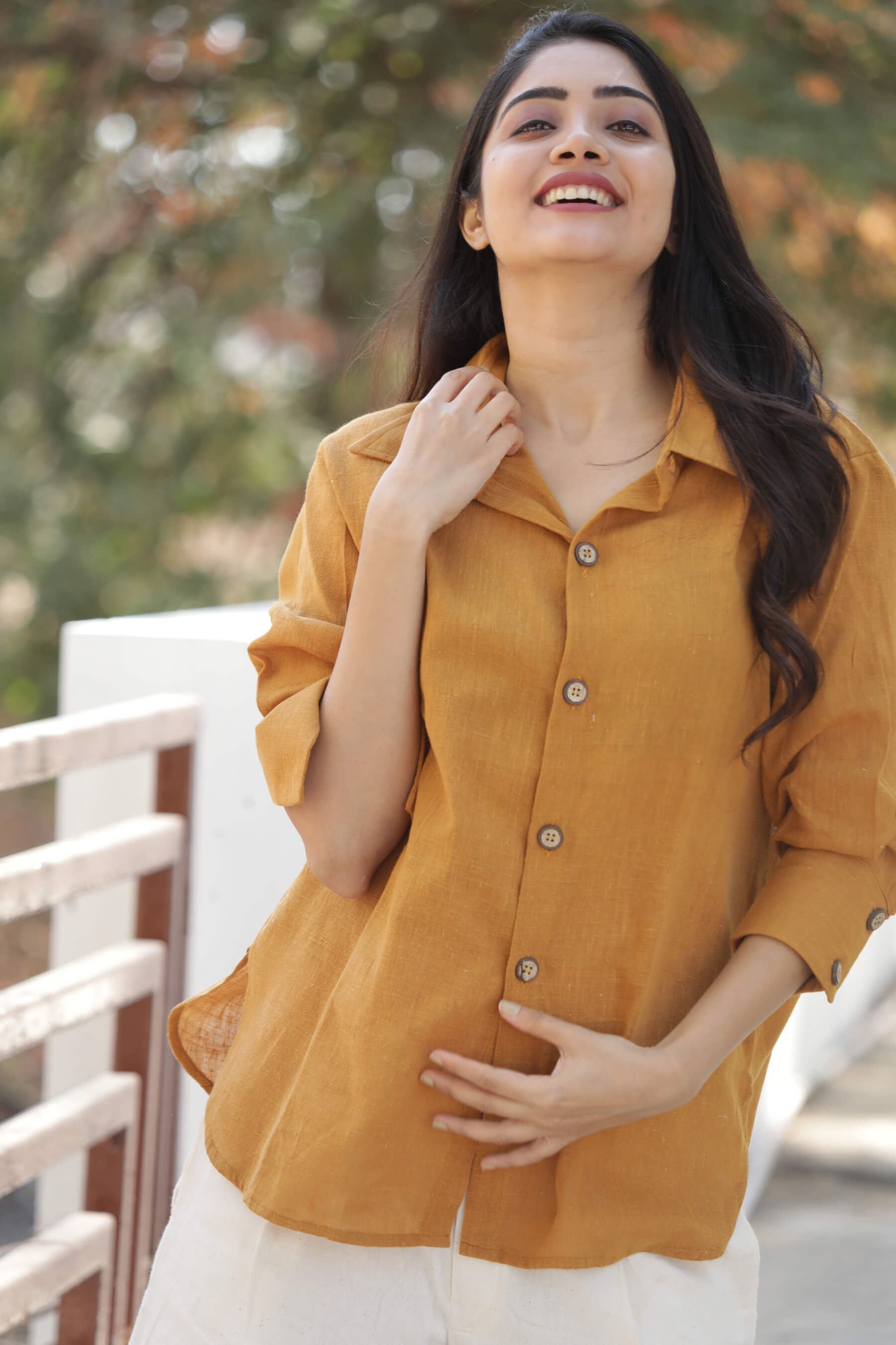 Buy Mustard Yellow Pure Cotton Shirt for Women Online at Best Price Ethnic Of Gujarat