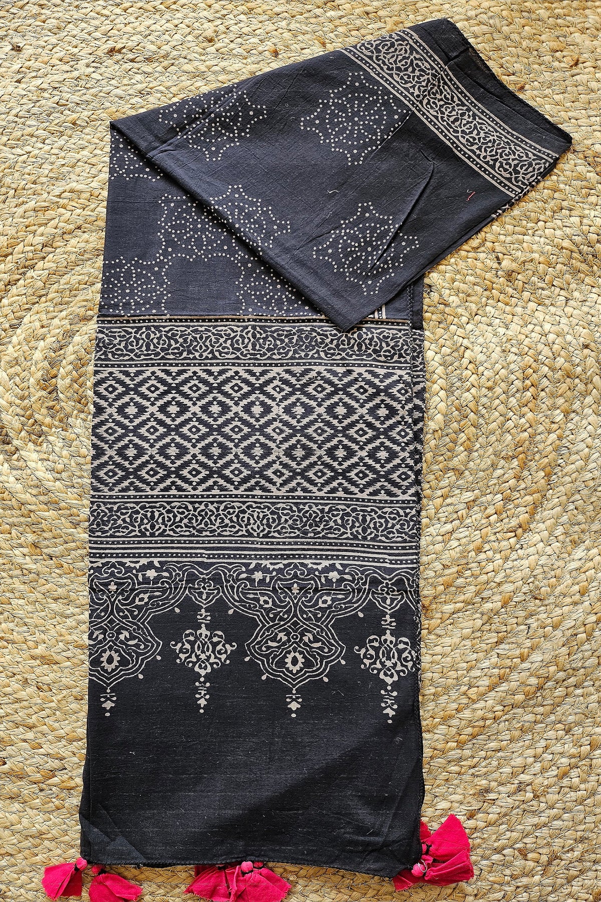 Black HandBlock Printed Stole for Women