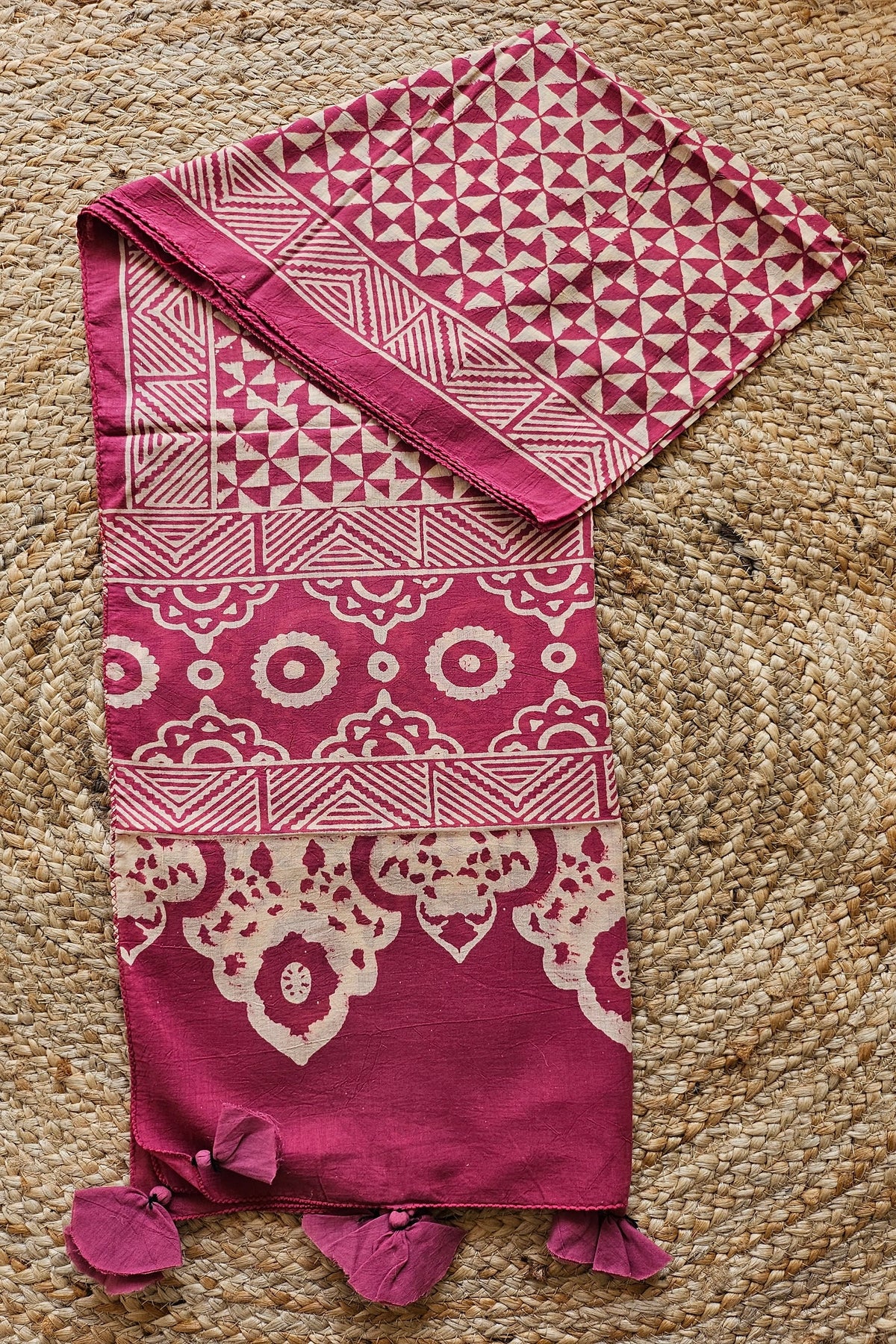 Dark Pink Printed Block Printed Stole for Women