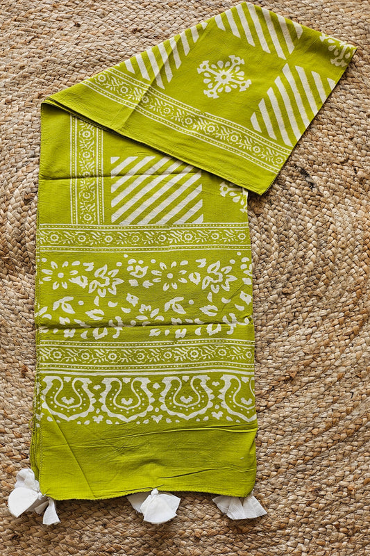 Lemon Green Printed Printed Stole for Women