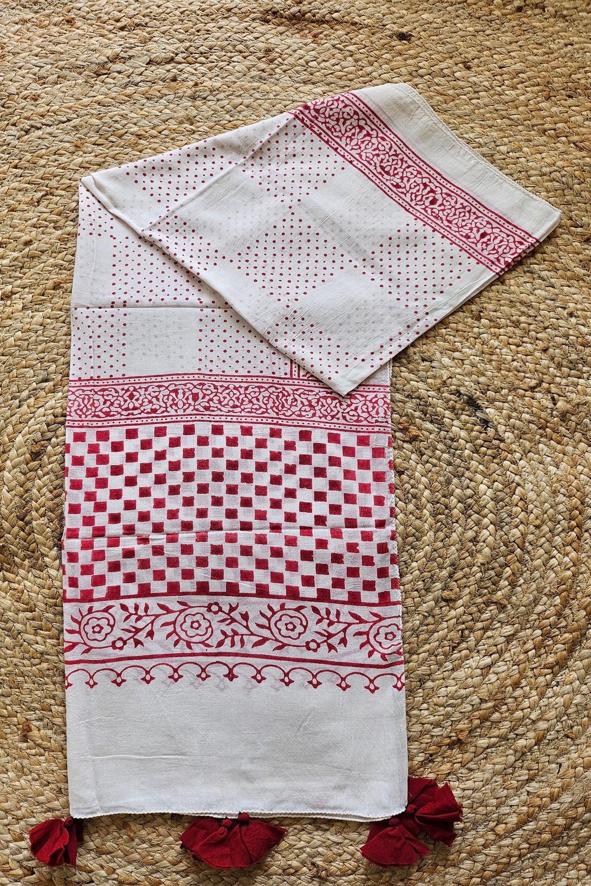 White with Printed HandBlock Printed Stole for Women